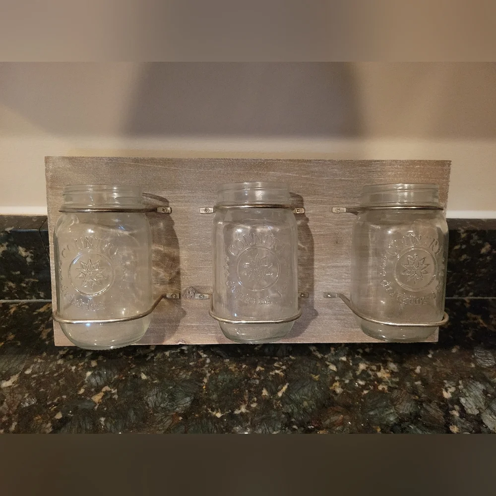 Clear Glass Mason Jar Wall Organizer - Rustic Home Wall Decor